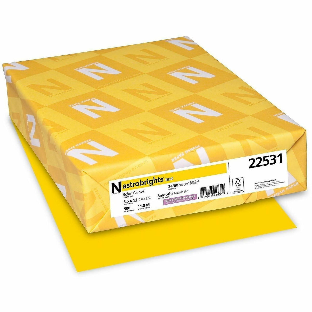 Astrobrights Color Paper - Yellow - Letter - 8 1/2" x 11" - 24 lb Basis Weight - Heavyweight, Acid-free, Lignin-free - Solar Yellow - 500 / Ream