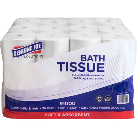 Genuine Joe Solutions Double Capacity Bath Tissue - 2 Ply - 1000 Sheets/Roll - WhitePack - 36/Pack - 56 / Pallet