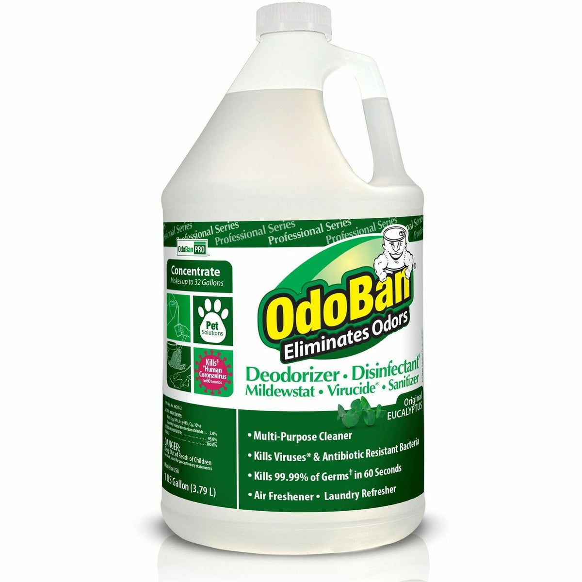 OdoBan Eucalyptus Multi-purpose Deodorizer Disinfectant Concentrate - Concentrate - 128 fl oz (4 quart) - Eucalyptus Scent - Deodorize, Disinfectant, Residue-free - Green - 4 / Carton