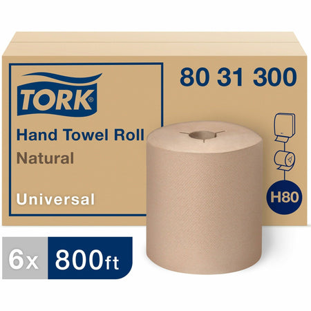TORK Universal Hand Towel Roll - 1 Ply - 8" Width x 800 ft Length - 7.80" Roll Diameter - 1 29/32" Core - Natural - Paper - 6 / Carton