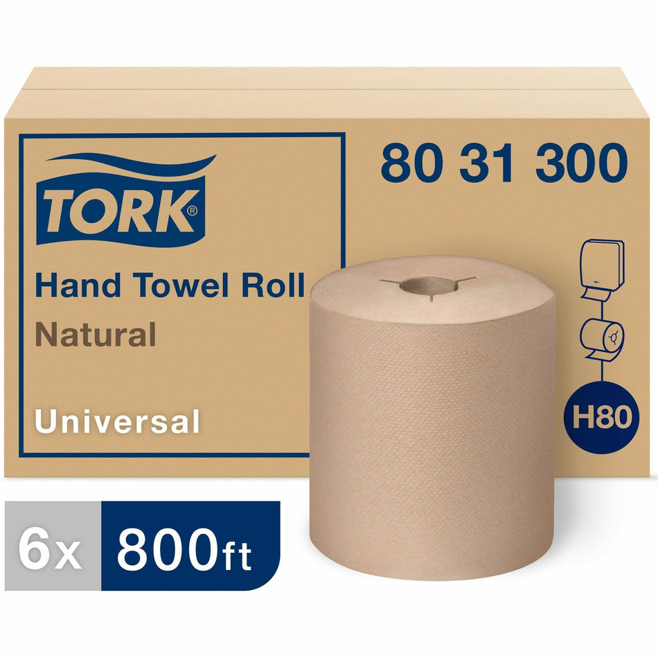 TORK Universal Hand Towel Roll - 1 Ply - 8" Width x 800 ft Length - 7.80" Roll Diameter - 1 29/32" Core - Natural - Paper - 6 / Carton