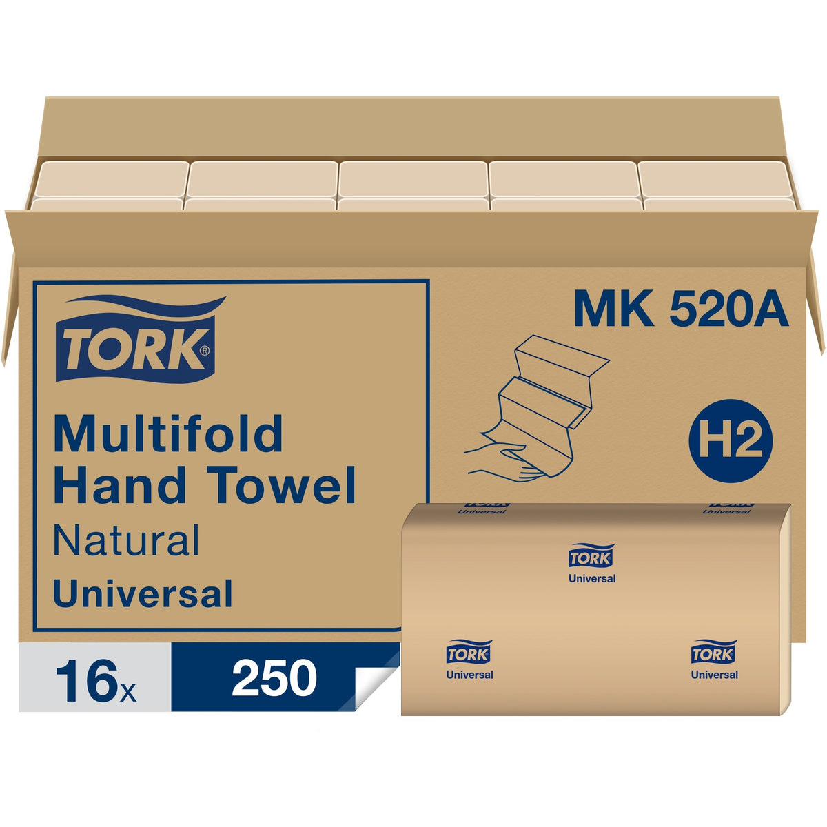 TORK Universal Hand Towel Multifold - 1 Ply - Multifold - 11" Width x 63 ft Length - Natural - 250/Pack - 16 / Carton