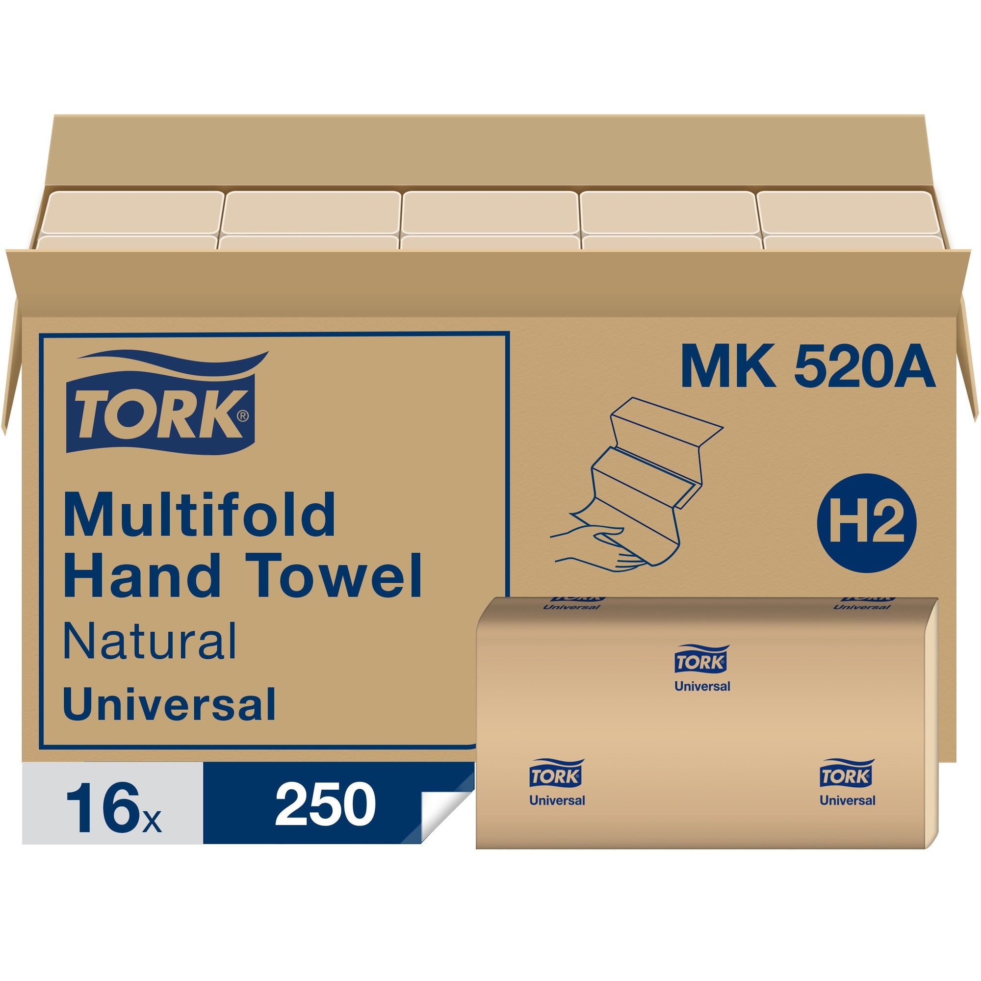TORK Universal Hand Towel Multifold - 1 Ply - Multifold - 11" Width x 63 ft Length - Natural - 250/Pack - 16 / Carton