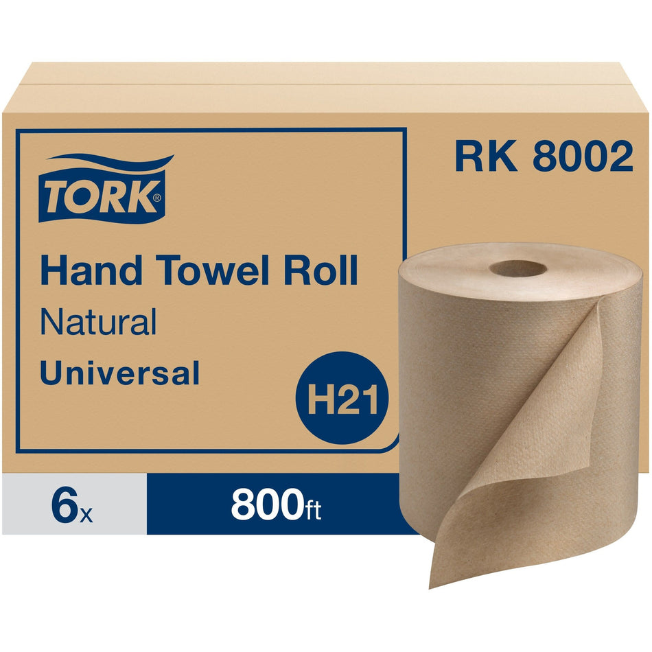 TORK Universal Hand Towel Roll - 1 Ply - 7.90" Width x 800 ft Length - 800 Sheets/Roll - 7.80" Roll Diameter - 1 29/32" Core - Natural - Paper - 6 / Carton