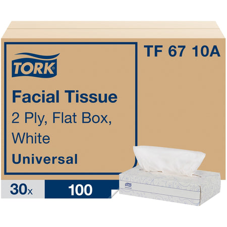 TORK Universal Facial Tissue Flat Box - 2 Ply - 7.90" Width x 8.20" Length - White - Paper - 100/Box - 30 / Carton