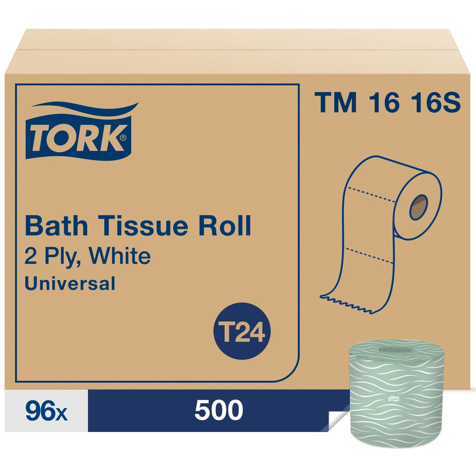 TORK Tork Toilet Paper Roll White T24 - 2 Ply - 4" Width x 156.25 ft Length - 500 Sheets/Roll - 4.40" Roll Diameter - 1.70" Core - White - Fiber - 96 / Carton