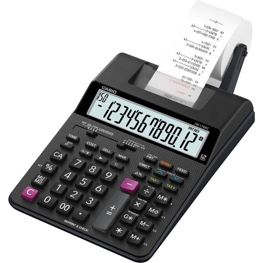 Casio HR-170RC Printing Calculator - Dual Power, Two-color Printing, Easy-to-read Display, Sign Change, Compact - 12 Digits - LCD - AC Supply/Battery Powered - 4 x AA - 2.6" Height x 6.5" Width x 11.6" Length - Black - Portable - 1 Each