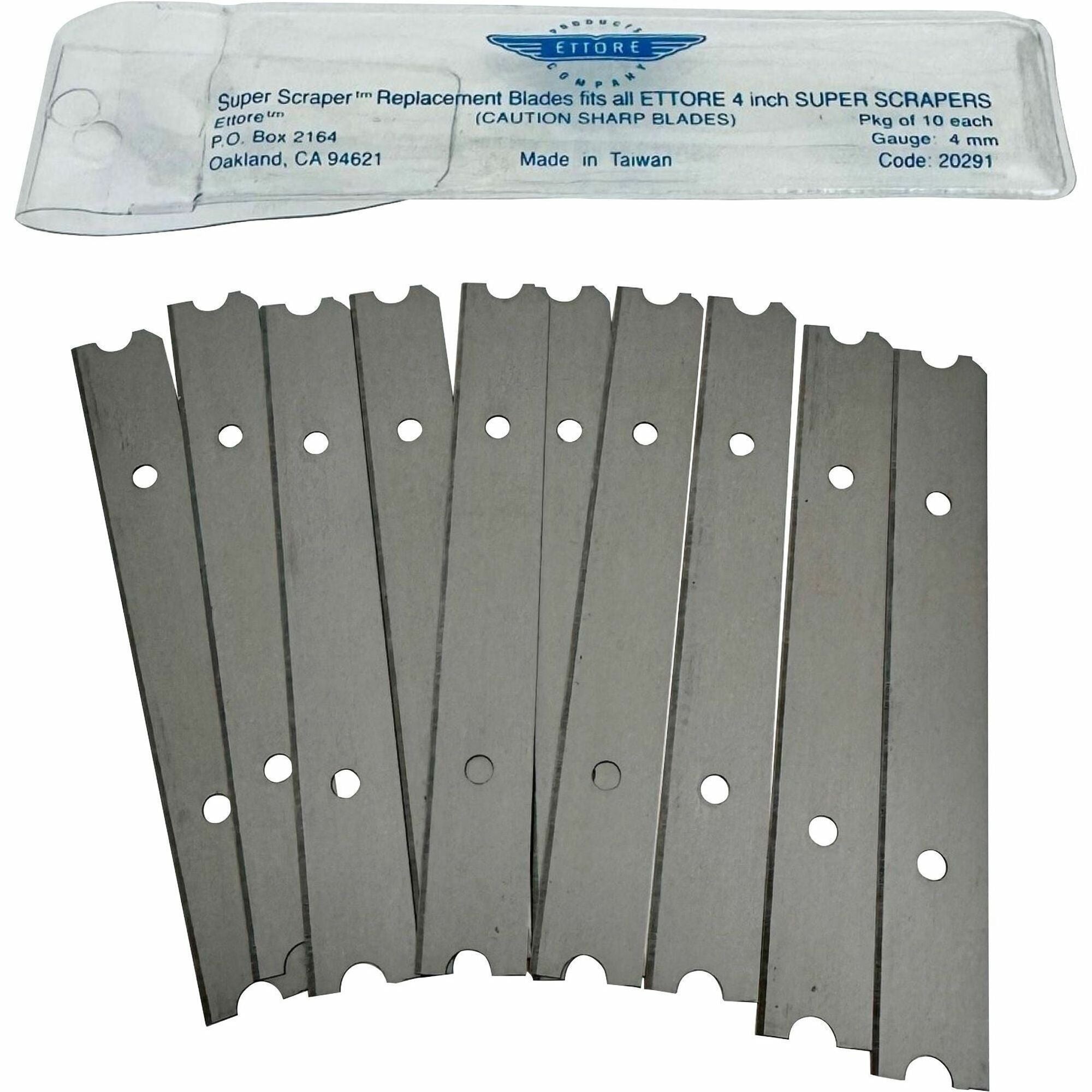 Ettore 4" Replacement Scraper Blades - 4" Length - Carbon Steel - Steel Gray - 1 Each