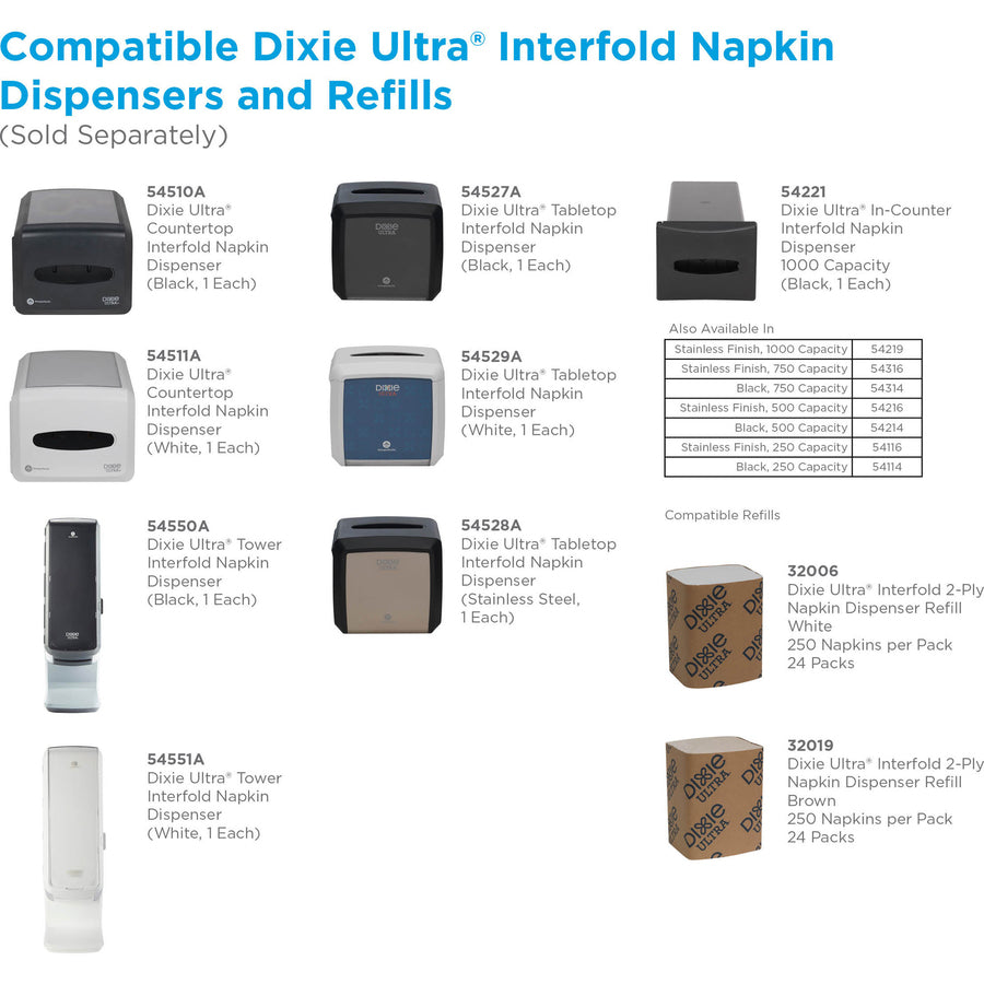 Dixie Ultra® Interfold Napkin Dispenser - 275 Napkins - Black - Non-slip Base - Dispensers