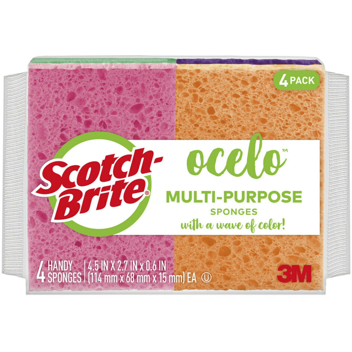Scotch-Brite StayFresh Sponge - 5.8" Height x 4.6" Width x 4.6" Depth - 4 / Pack - Cellulose - Assorted