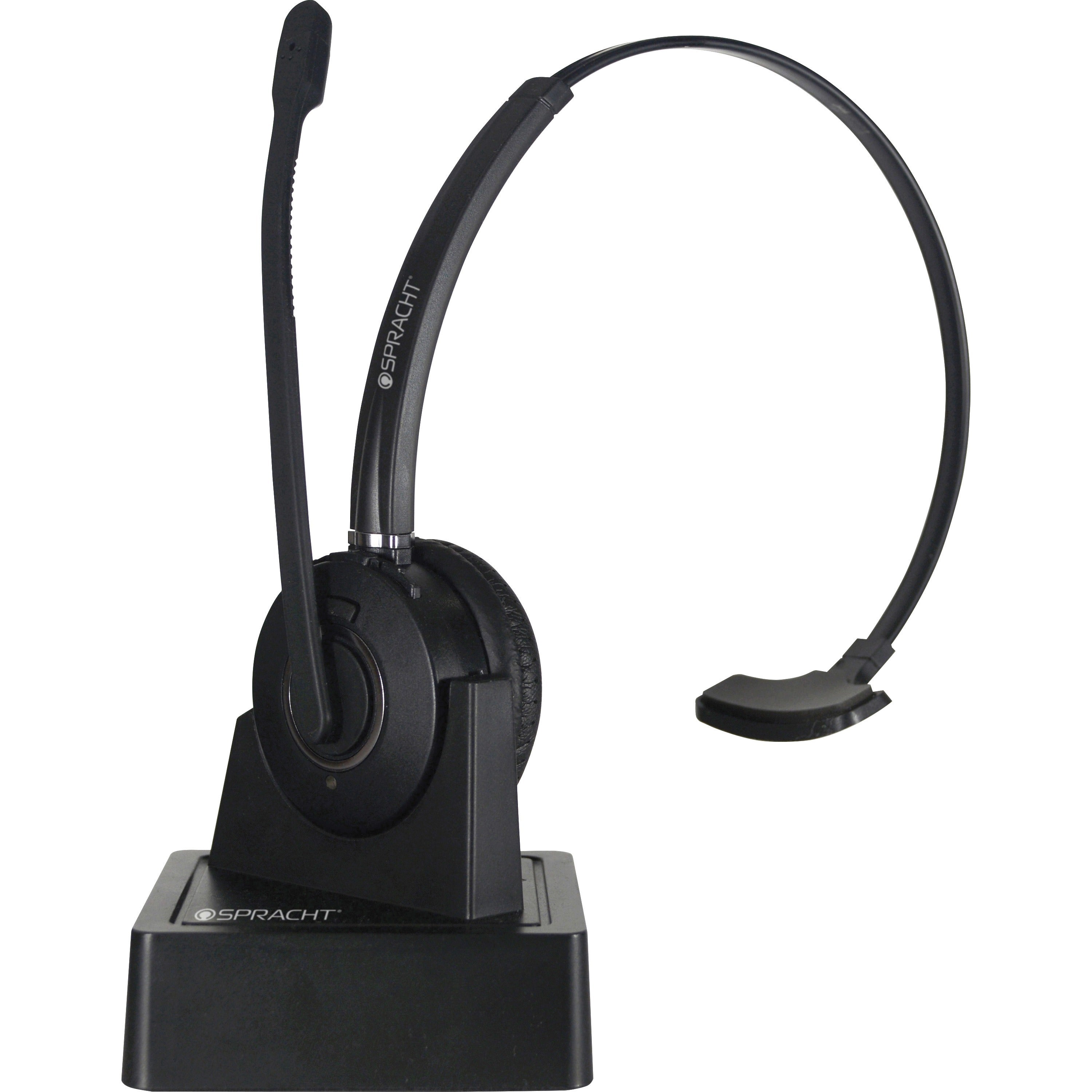Spracht ZUM COMBO Bluetooth/USB Wireless Headset + Base - Mono - Wireless - Bluetooth - 33 ft - 32 Ohm - 300 Hz to 3.40 kHz - Over-the-head - Monaural - Supra-aural - Noise Cancelling, Noise Reduction, Echo Cancelling, Uni-directional Microphone - Black