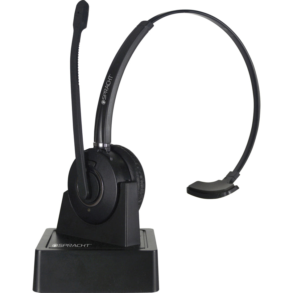 Spracht ZUM COMBO Bluetooth/USB Wireless Headset + Base - Mono - Wireless - Bluetooth - 33 ft - 32 Ohm - 300 Hz to 3.40 kHz - Over-the-head - Monaural - Supra-aural - Noise Cancelling, Noise Reduction, Echo Cancelling, Uni-directional Microphone - Black
