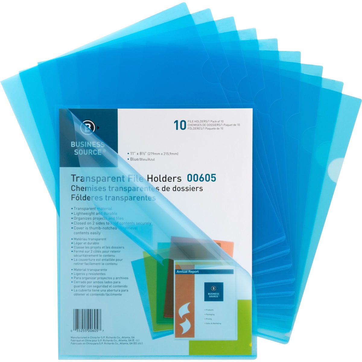 Business Source Letter File Sleeve - 8 1/2" x 11" - 20 Sheets Capacity - Blue - 10 / Pack