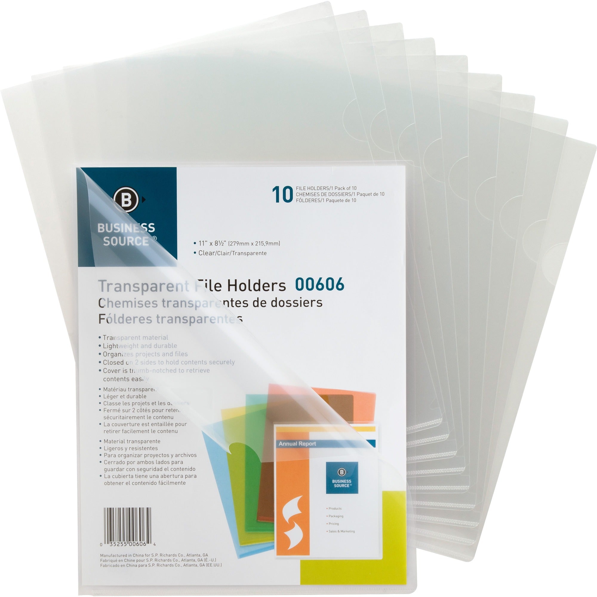Business Source Letter File Sleeve - 8 1/2" x 11" - 20 Sheets Capacity - Clear - 10 / Pack