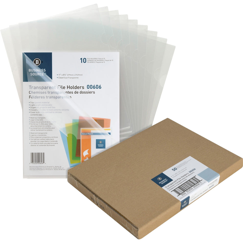 Business Source Letter File Sleeve - 8 1/2" x 11" - 20 Sheets Capacity - Clear - 10/Pack - 5 / Box