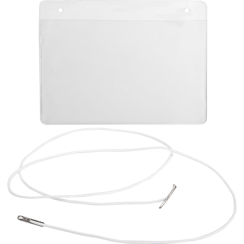 Business Source Elastic Cord Hanging Name Badges - 4" Width x 3" Height - Hanging - Durable, Reusable - Plastic - White, Clear - 50 / Box