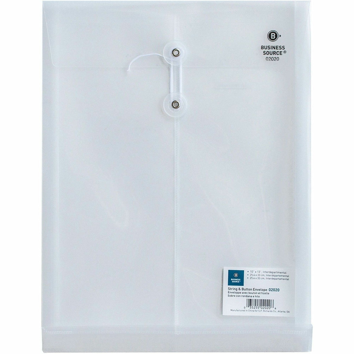 Business Source String Closure Top-open Poly Envelope - Inter-department - 10" Width x 13" Length - String/Button - Clear - 1 Each