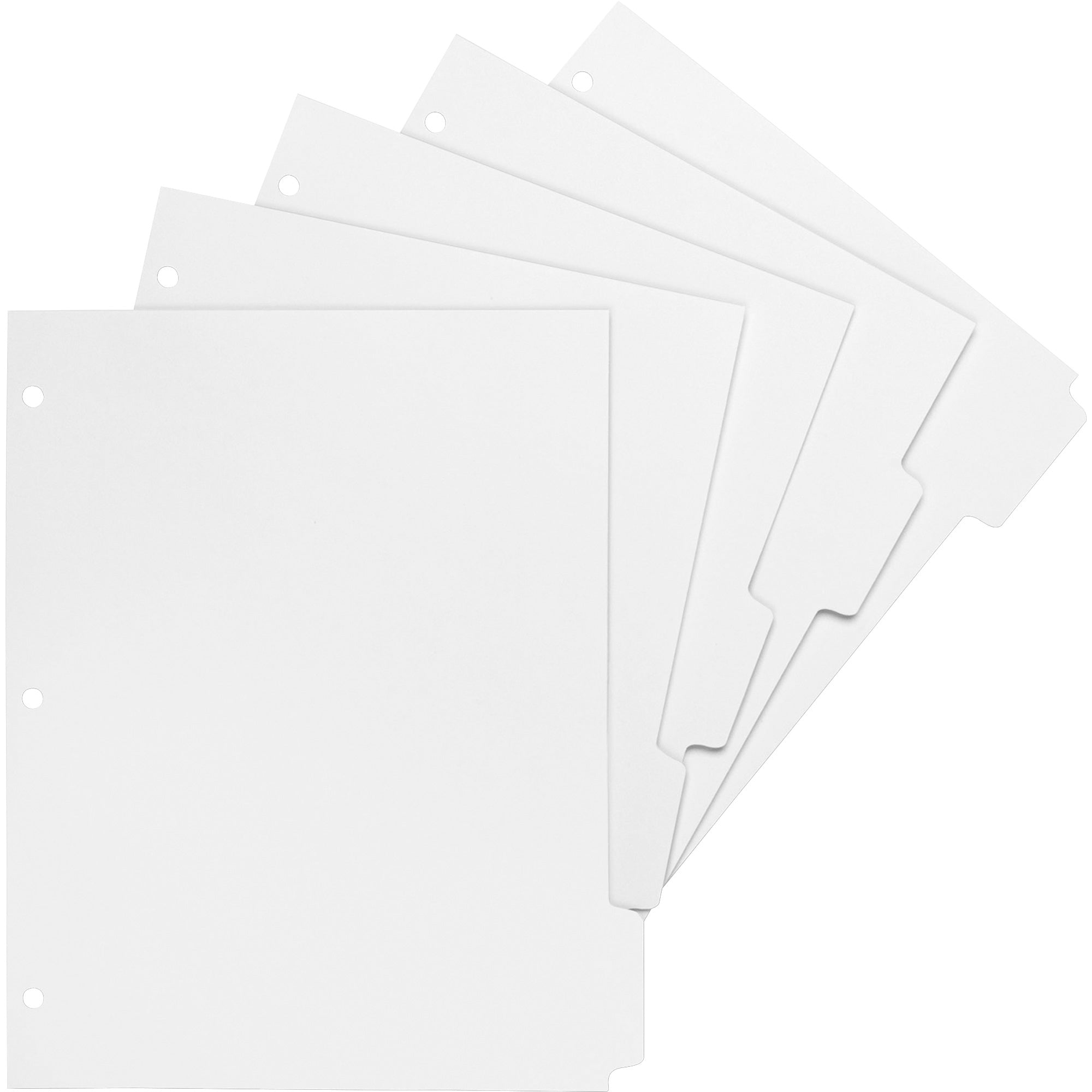 Business Source White Tab Double-reverse Print-on Index - Print-on Tab(s) - 5 Tab(s)/Set - 9" - Letter - 8.50" Width x 11" Length - 3 Hole Punched - Bright White Paper Divider - White Paper Tab(s) - 50 / Box