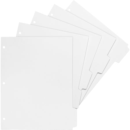 Business Source White Tab Double-reverse Print-on Index - Print-on Tab(s) - 5 Tab(s)/Set - 9" - Letter - 8.50" Width x 11" Length - 3 Hole Punched - Bright White Paper Divider - White Paper Tab(s) - 50 / Box