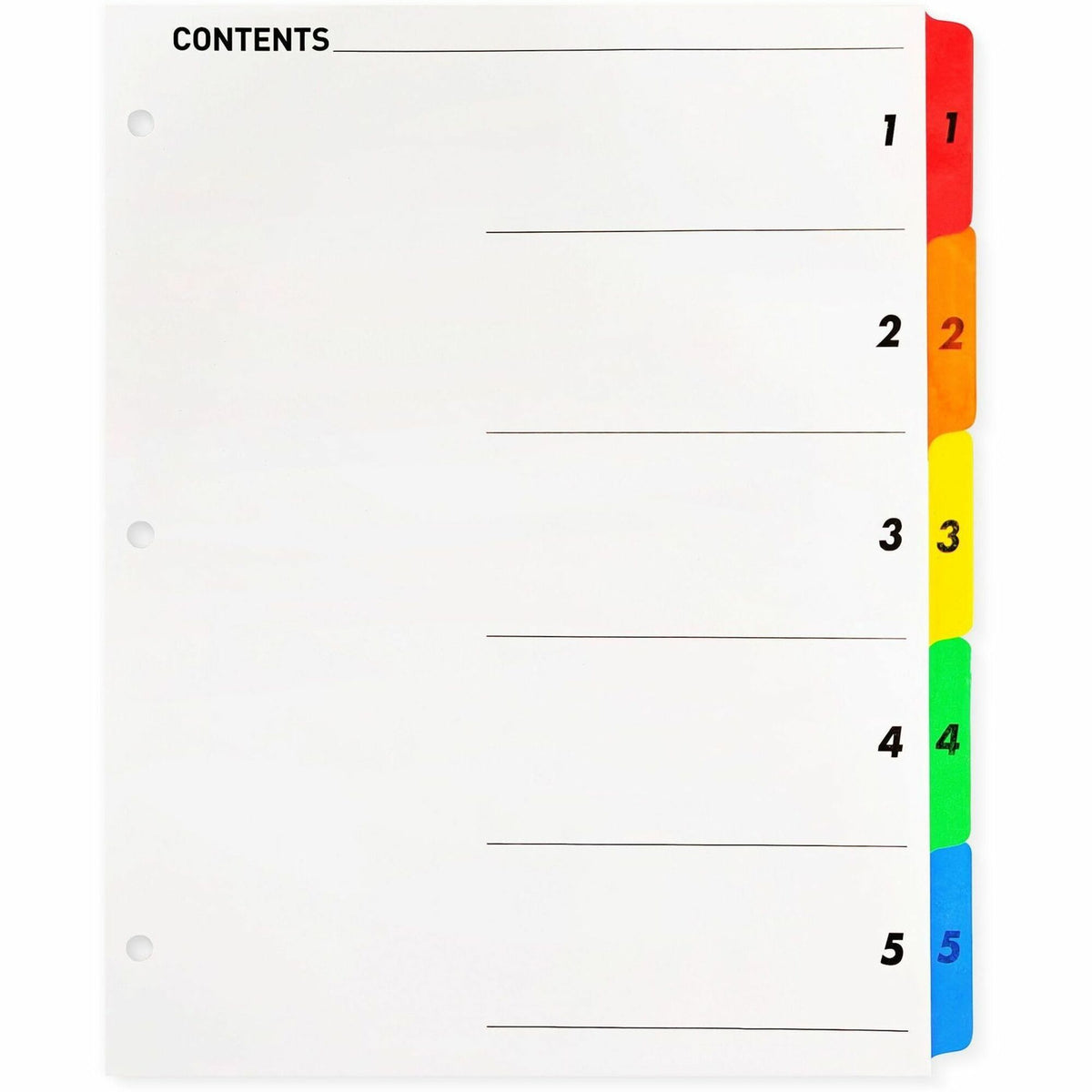 Business Source Table of Content Quick Index Dividers - Printed Tab(s) - Digit - 1-5 - 5 Tab(s)/Set - 8.5" Divider Width x 11" Divider Length - 3 Hole Punched - Multicolor Mylar Divider - Multicolor Mylar Tab(s) - 5 / Set