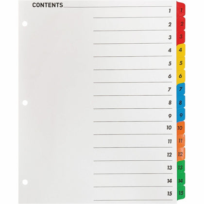 Business Source Quick Index Dividers - 15 Tabs - Multicolor Mylar - 8.5’’ x 11’’ - Divider
