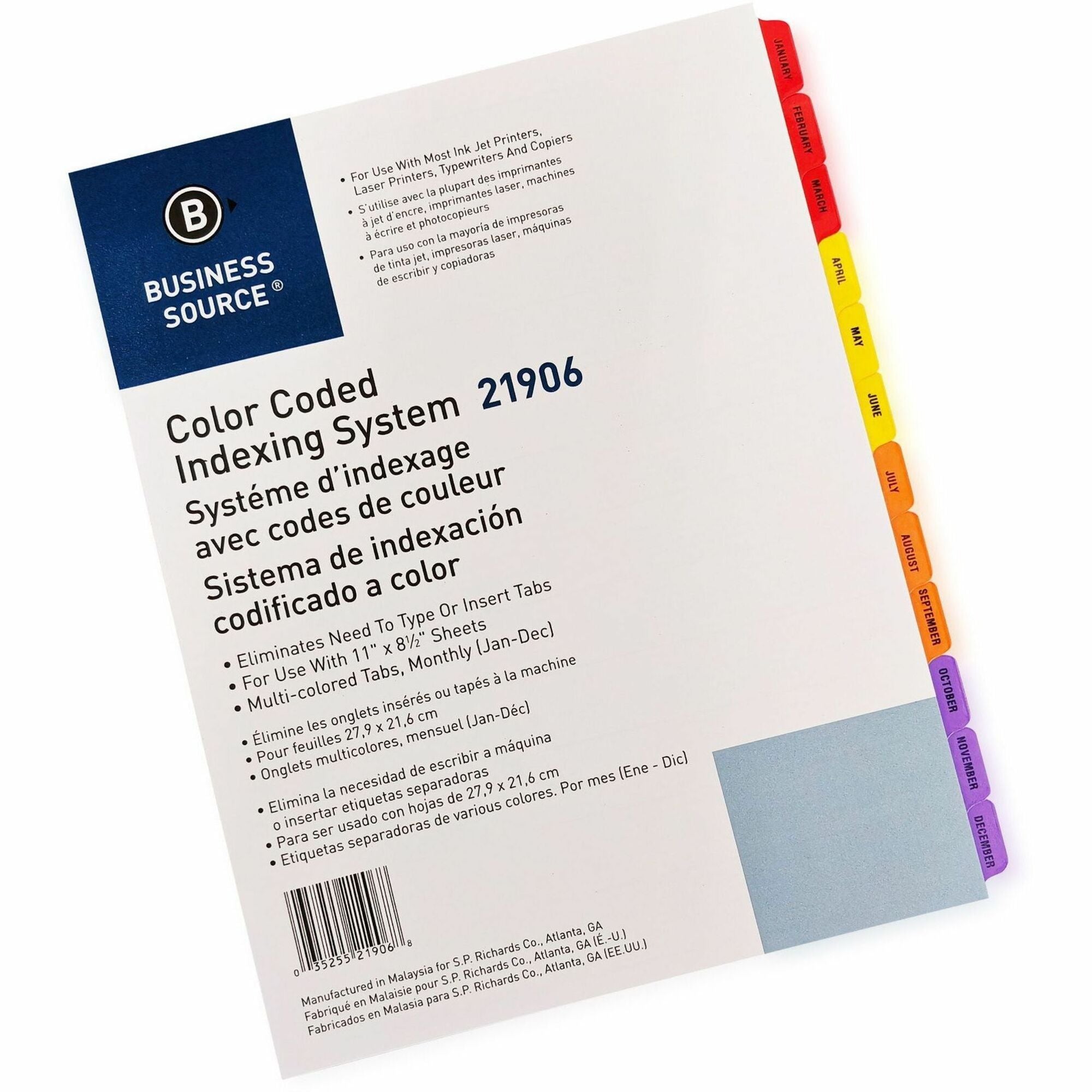 Business Source Jan-Dec Monthly Table of Contents Index Dividers - Printed Tab(s) - Month - January-December - 12 Tab(s)/Set - 8.5" Divider Width x 11" Divider Length - Letter - 3 Hole Punched - Multicolor Divider - Multicolor Mylar Tab(s) - 12 / Set