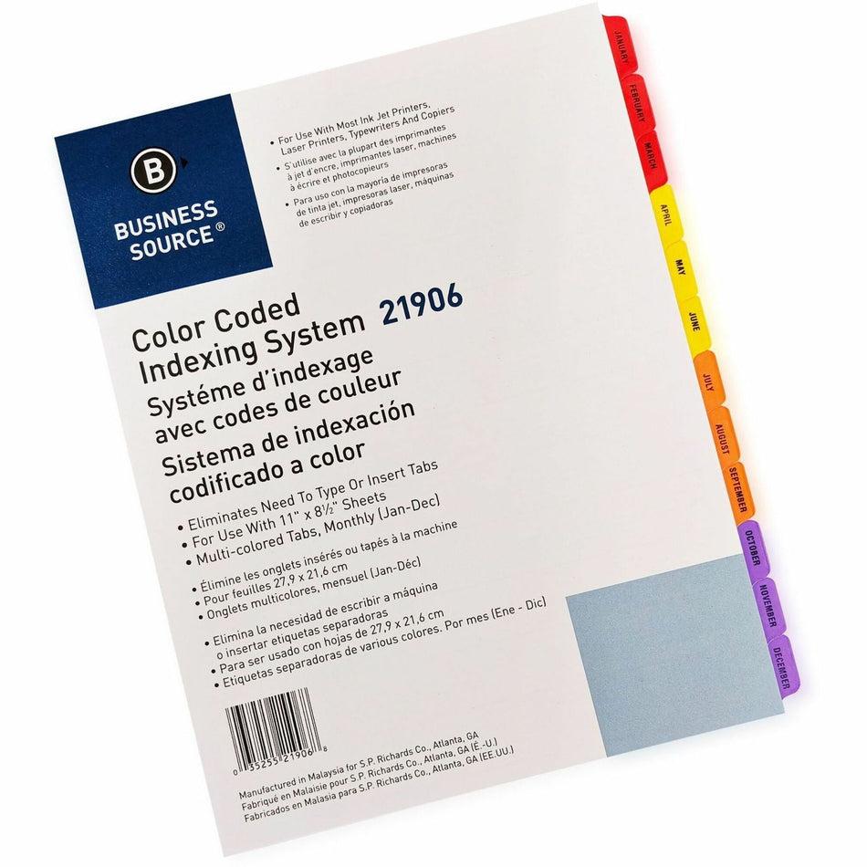 Business Source Jan-Dec Monthly Table of Contents Index Dividers - Printed Tab(s) - Month - January-December - 12 Tab(s)/Set - 8.5" Divider Width x 11" Divider Length - Letter - 3 Hole Punched - Multicolor Divider - Multicolor Mylar Tab(s) - 12 / Set