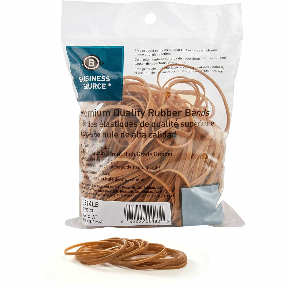 Business Source Rubber Bands - Size: #33 - 3.5" Length x 125 mil Thickness - Natural - 212 / Pack