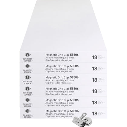 Business Source Magnetic Grip Clips - Heavy Duty Silver for Paper - 18/Box - Binder / Bulldog