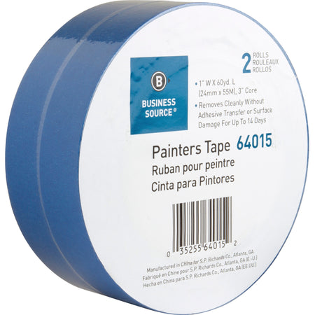 Business Source Multisurface Painter's Tape - 60 yd Length x 1" Width x 5.5 mil Thickness - Blue - 2 / Pack