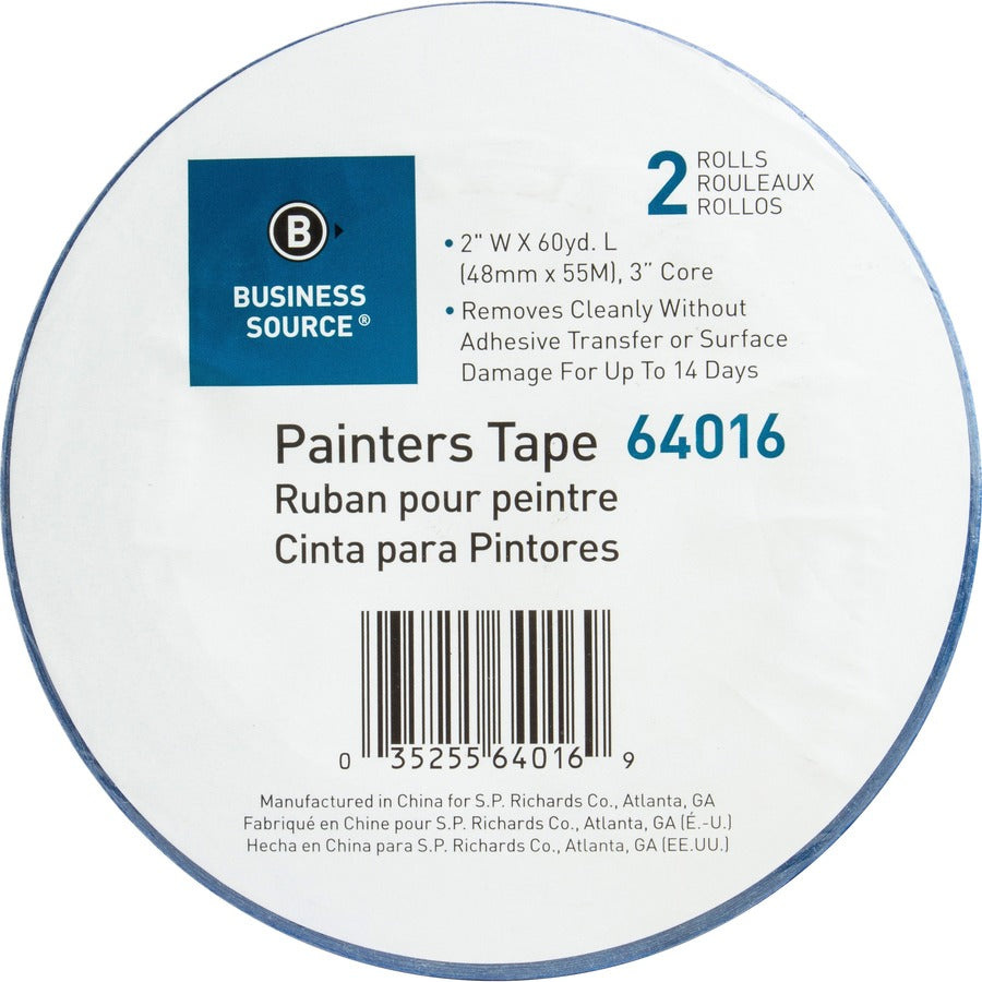 Business Source Multisurface Painter's Tape - 60 yd x 2" x 5.5 mil - Blue - 2/Pack