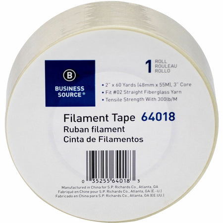Business Source Heavy-duty Filament Tape - 60 yd Length x 2" Width - 3" Core - White - Fiberglass Filament Roll - 1 Roll