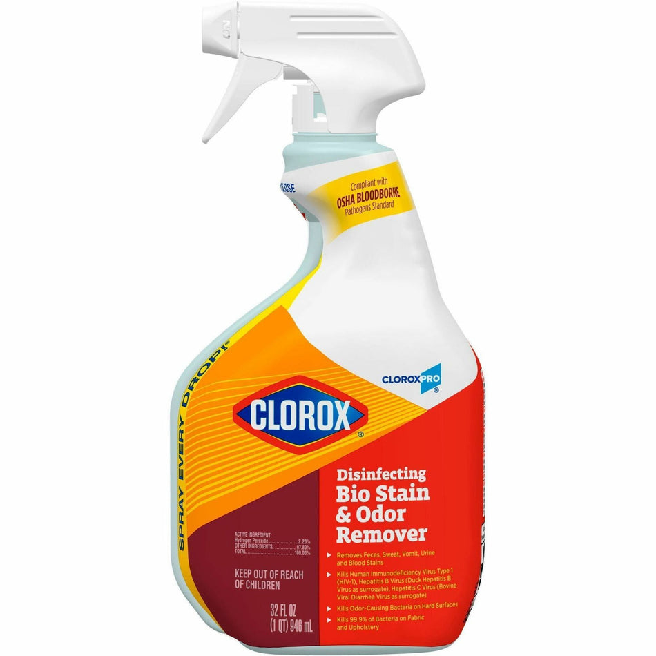 CloroxPro&trade; Disinfecting Bio Stain & Odor Remover Spray - Ready-To-Use - 32 fl oz (1 quart) - Bleach-free - Translucent - 1 Each