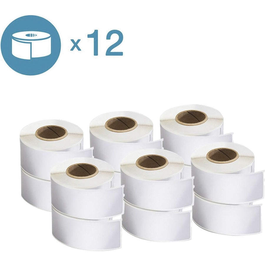 Dymo LabelWriter Labels - 1 1/8" Height x 3 1/2" Width - Rectangle - White - 350 / Roll - 12 / Pack