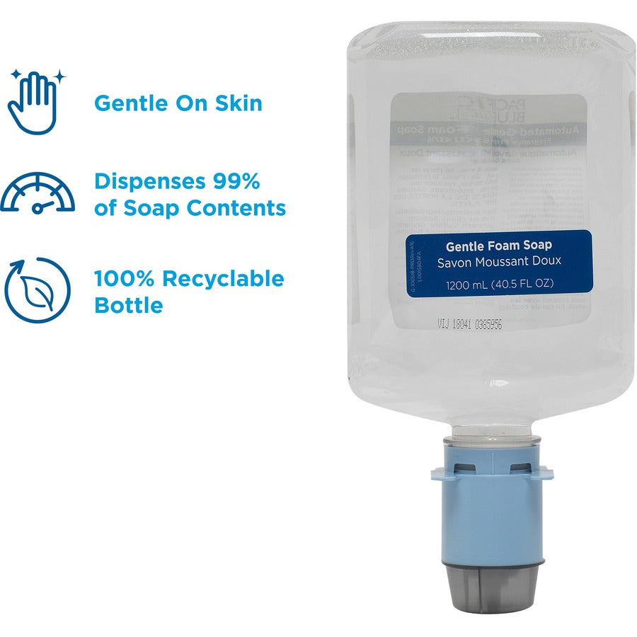 Pacific Blue Ultra Automated Touchless Gentle Foam Hand Soap Dispenser Refills - 1.27 quart - Touchless Dispenser - Dirt Remover, Bacteria Remover - Hand - Clear - Dye-free, Fragrance-free, pH Balanced, Rich Lather, VOC-free, Bio-based - 3 / Carton