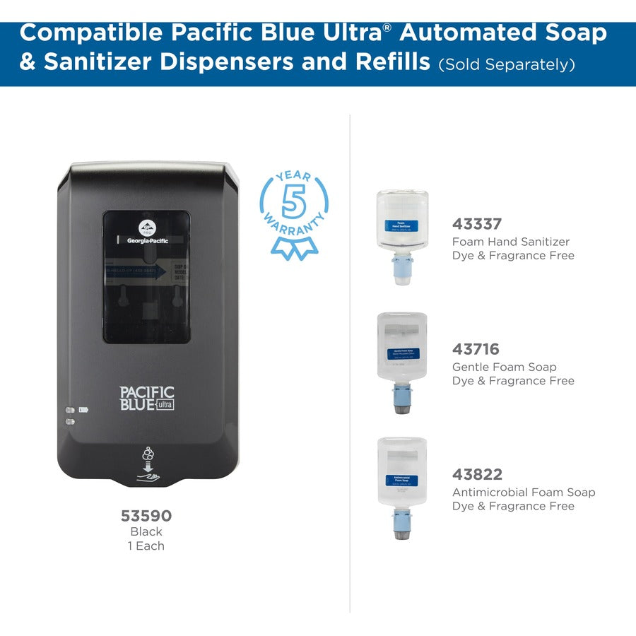 Pacific Blue Ultra Automated Touchless Gentle Foam Hand Soap Dispenser Refills - 1.27 quart - Touchless Dispenser - Dirt Remover, Bacteria Remover - Hand - Clear - Dye-free, Fragrance-free, pH Balanced, Rich Lather, VOC-free, Bio-based - 3 / Carton