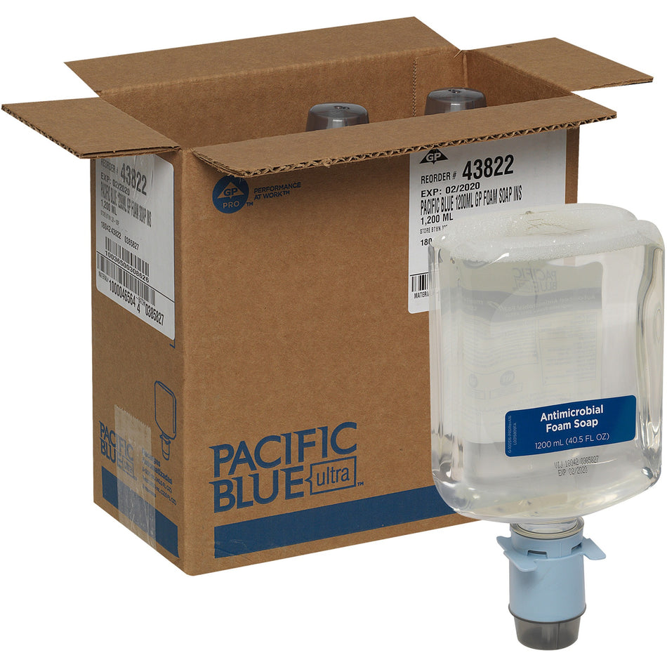 Pacific Blue Ultra Antimicrobial Foam Soap Automated Touchless Dispenser Refills - 1.27 quart - Touchless Dispenser - Kill Germs, Bacteria Remover - Hand - Moisturizing - Clear - Dye-free, Fragrance-free, pH Balanced, Bio-based - 3 / Carton