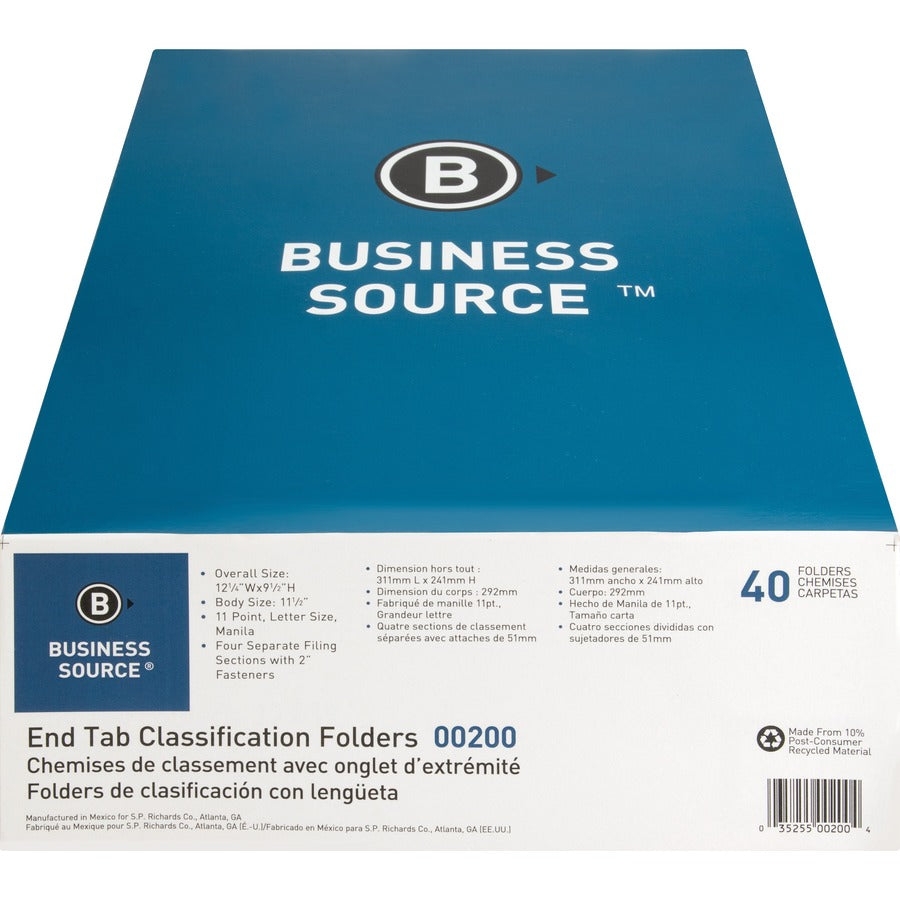 Business Source Letter Recycled Medical File Folder - 8 1/2" x 11" - 3/4" Expansion - 2" Fastener Capacity - End Tab Location - 11 pt. - 10% Recycled - 40 / Box