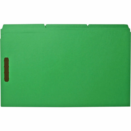 Business Source 1/3 Tab Cut Legal Recycled Fastener Folder - 8 1/2" x 14" - 3/4" Expansion - 2 Fastener(s) - 2" Fastener Capacity - Top Tab Location - Assorted Tab Position - 11 pt. - Green - 10% Recycled - 50 / Box
