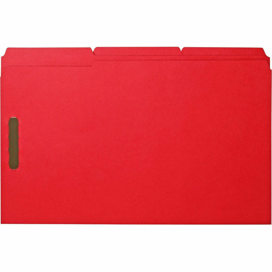 Business Source 1/3 Tab Cut Legal Recycled Fastener Folder - 8 1/2" x 14" - 3/4" Expansion - 2 Fastener(s) - 2" Fastener Capacity - Top Tab Location - Assorted Tab Position - 11 pt. - Red - 10% Recycled - 50 / Box
