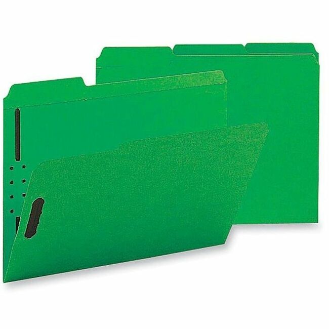Business Source 1/3 Tab Cut Letter Recycled Fastener Folder - 8 1/2" x 11" - 3/4" Expansion - 2 Fastener(s) - 2" Fastener Capacity - Top Tab Location - Assorted Tab Position - 11 pt. - Green - 10% Recycled - 50 / Box
