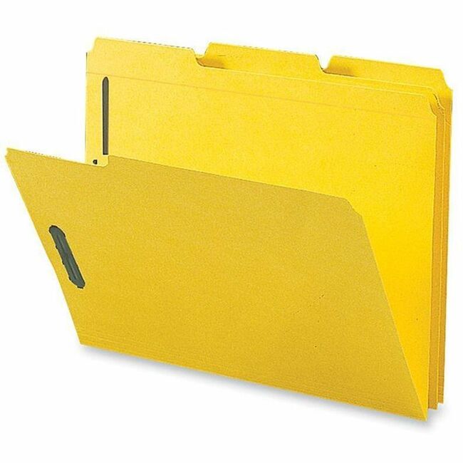 Business Source 1/3 Tab Cut Letter Recycled Fastener Folder - 8 1/2" x 11" - 3/4" Expansion - 2 Fastener(s) - 2" Fastener Capacity - Top Tab Location - Assorted Tab Position - 11 pt. - Yellow - 10% Recycled - 50 / Box