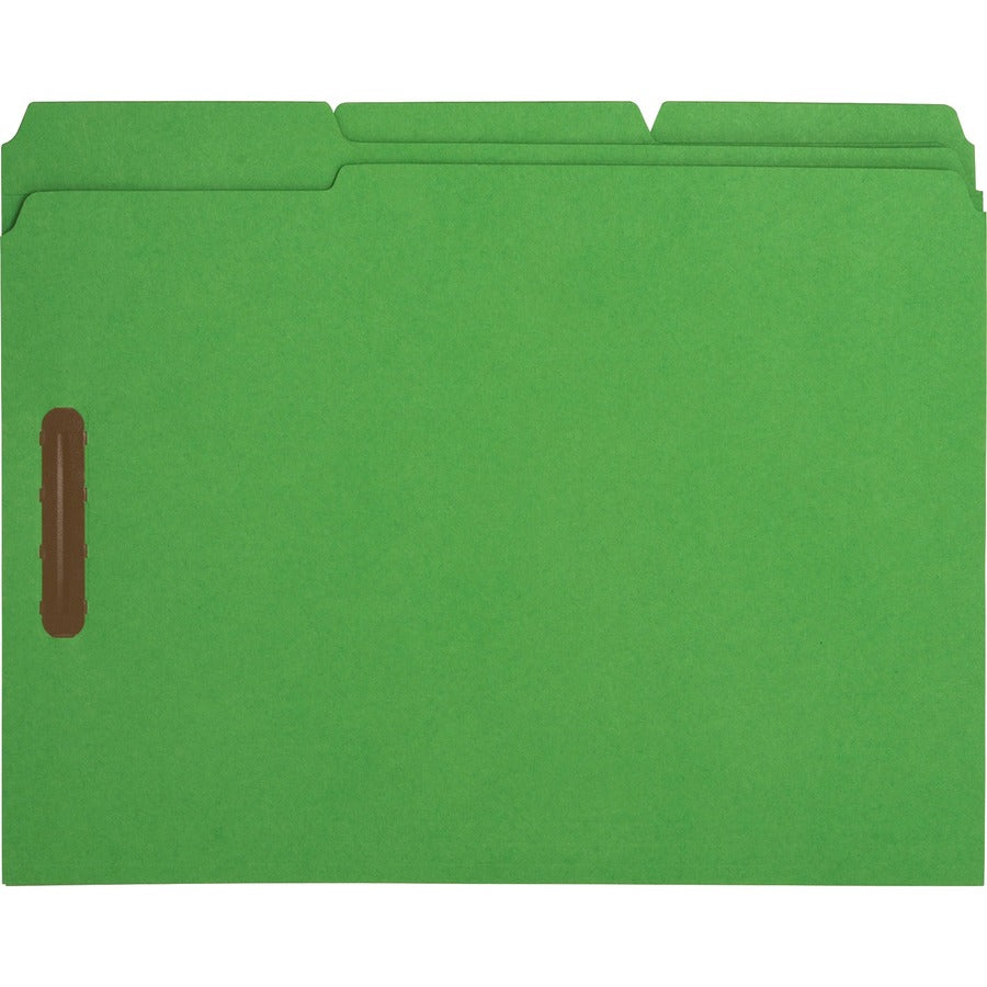 Business Source 1/3 Tab Cut Letter Recycled Fastener Folder - 8 1/2" x 11" - 3/4" Expansion - 2 Fastener(s) - 2" Fastener Capacity - Top Tab Location - Assorted Tab Position - 11 pt. - Yellow, Blue, Green, Red - 10% Recycled - 50 / Box