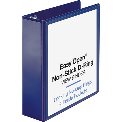 Business Source Navy D-Ring Binder - 3’’ Capacity - Letter Size - Polypropylene - Clear Overlay - 1 Each - Presentation
