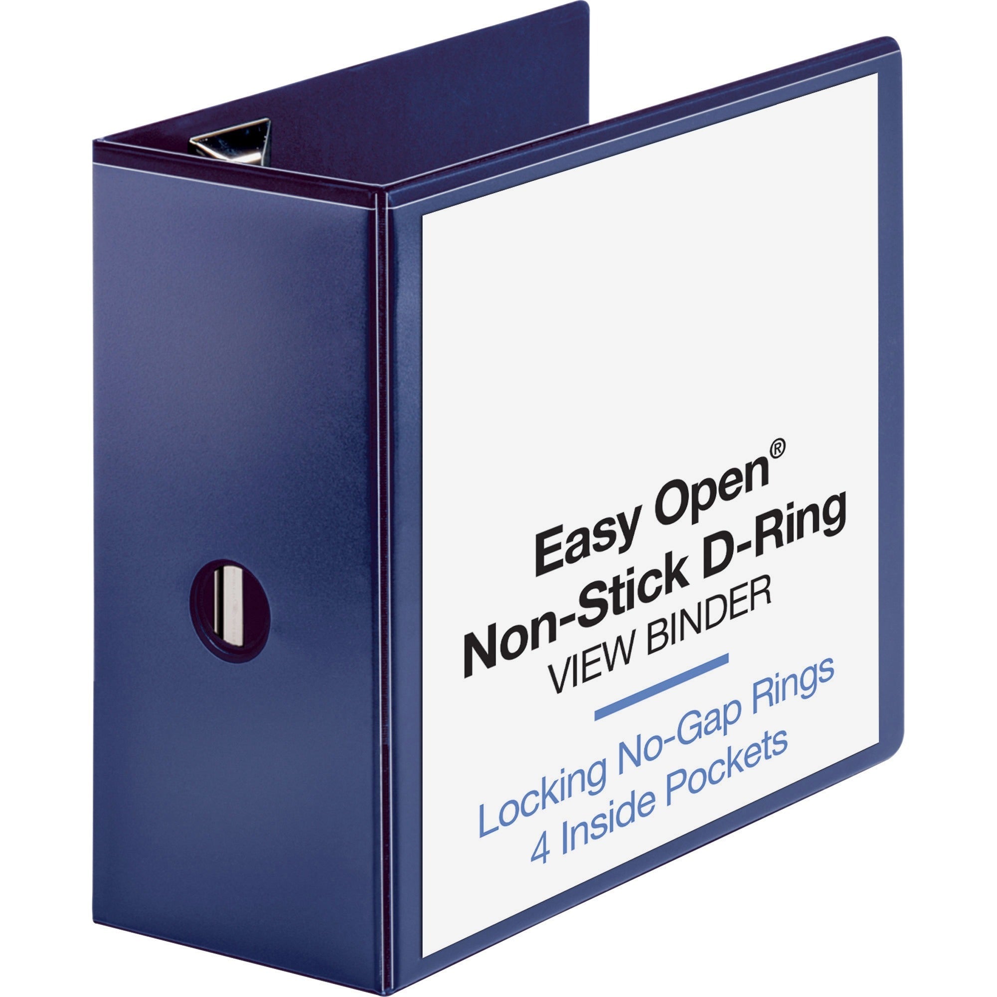 Business Source Navy D-ring Binder - 5" Binder Capacity - Letter - 8 1/2" x 11" Sheet Size - Fastener(s): D-Ring - Pocket(s): 4 - Polypropylene - Navy - Clear Overlay, Non-stick, Ink-transfer Resistant, Locking Ring - 1 Each