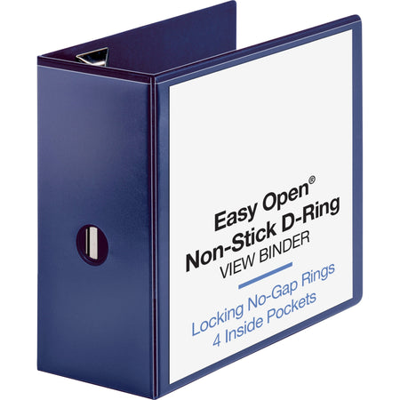 Business Source Navy D-ring Binder - 5" Binder Capacity - Letter - 8 1/2" x 11" Sheet Size - Fastener(s): D-Ring - Pocket(s): 4 - Polypropylene - Navy - Clear Overlay, Non-stick, Ink-transfer Resistant, Locking Ring - 1 Each