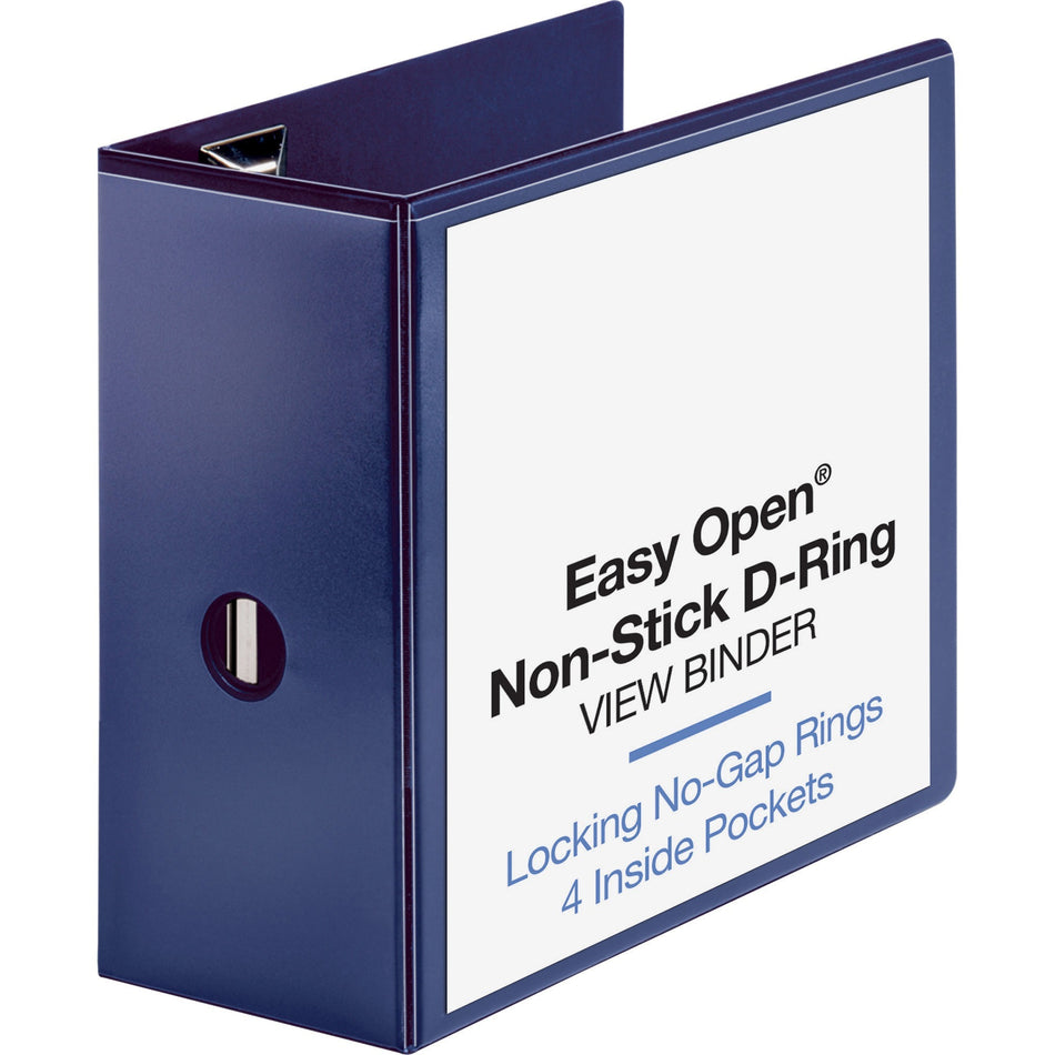 Business Source Navy D-ring Binder - 5" Binder Capacity - Letter - 8 1/2" x 11" Sheet Size - Fastener(s): D-Ring - Pocket(s): 4 - Polypropylene - Navy - Clear Overlay, Non-stick, Ink-transfer Resistant, Locking Ring - 1 Each