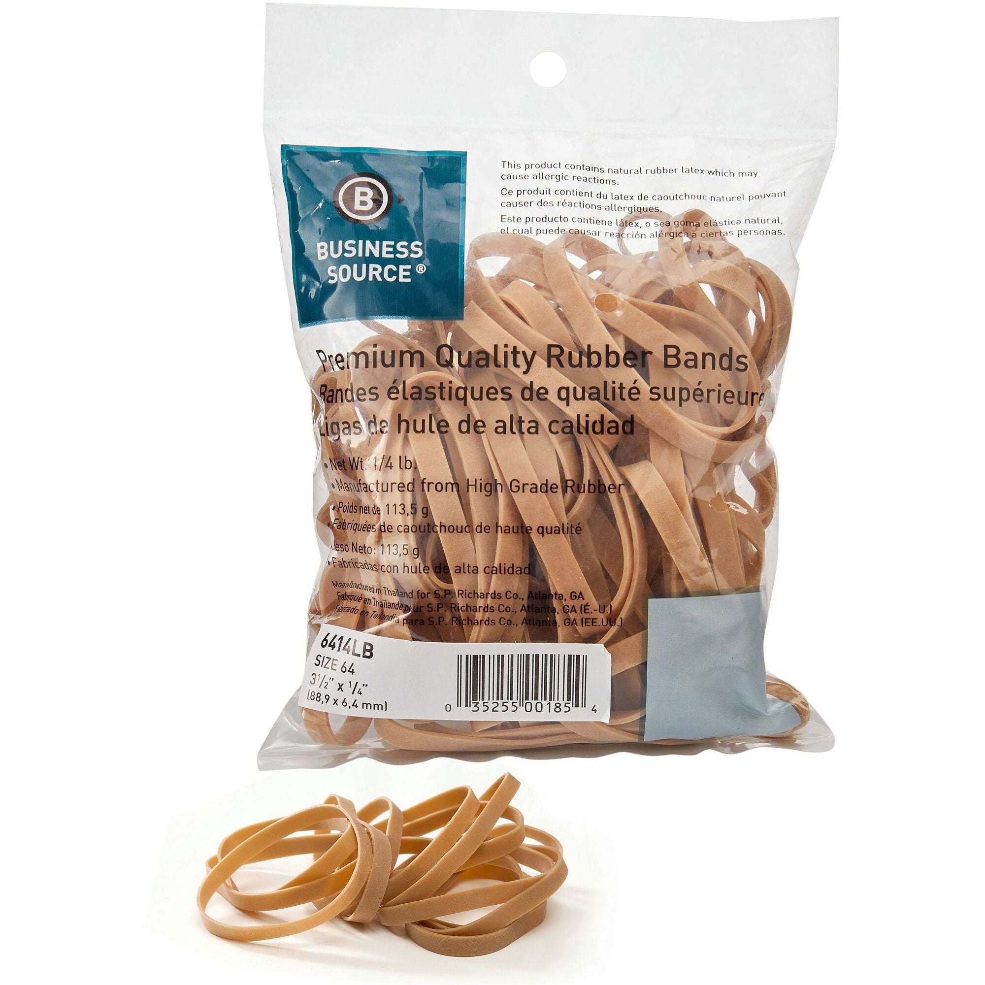 Business Source Premium Quality Rubber Bands - Size: #64 - 3.5" Length x 250 mil Thickness - Natural - 106 / Pack