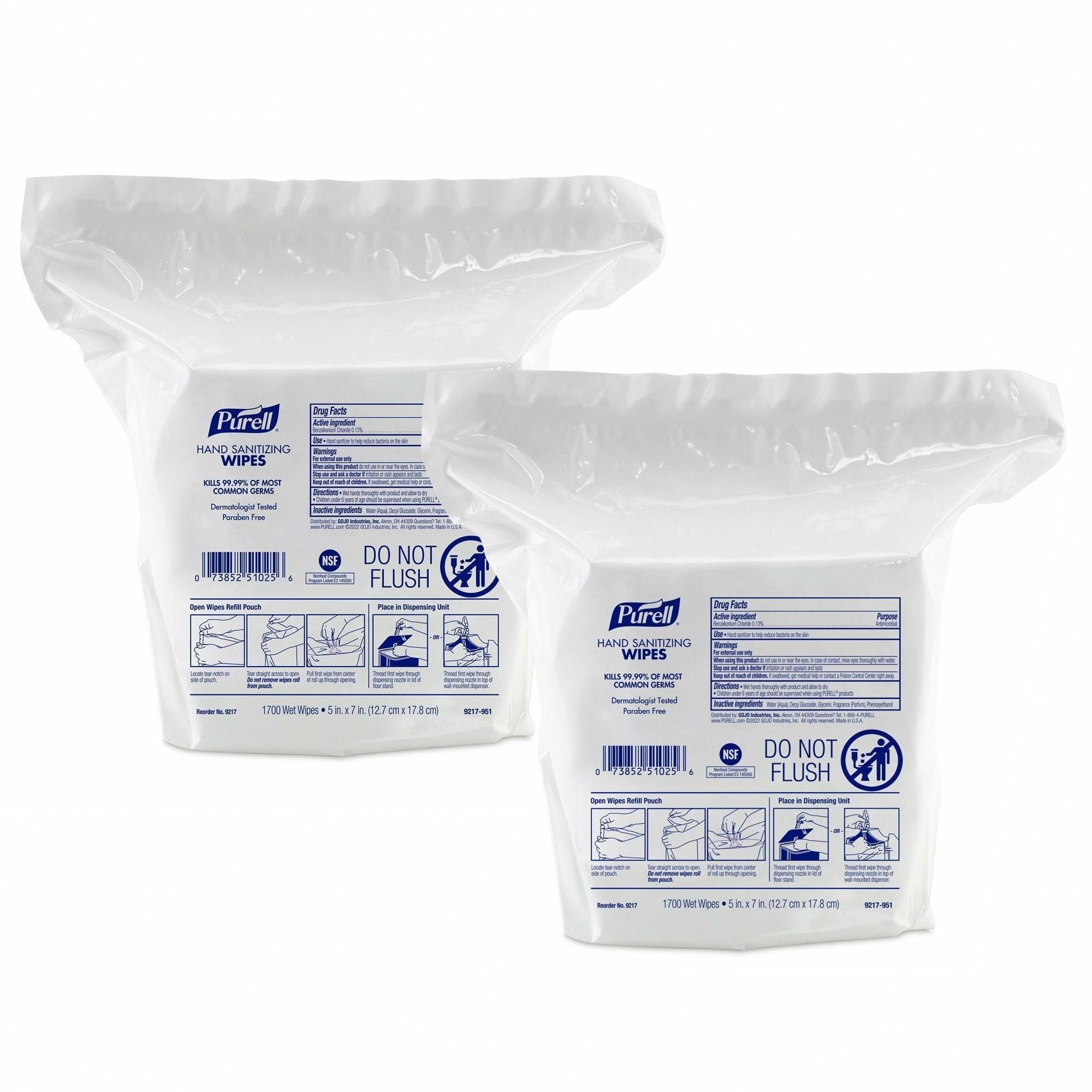 PURELL® Hand Sanitizing Wipes Dispenser Refill - WhiteBag - 1700/Bag - 2 / Carton