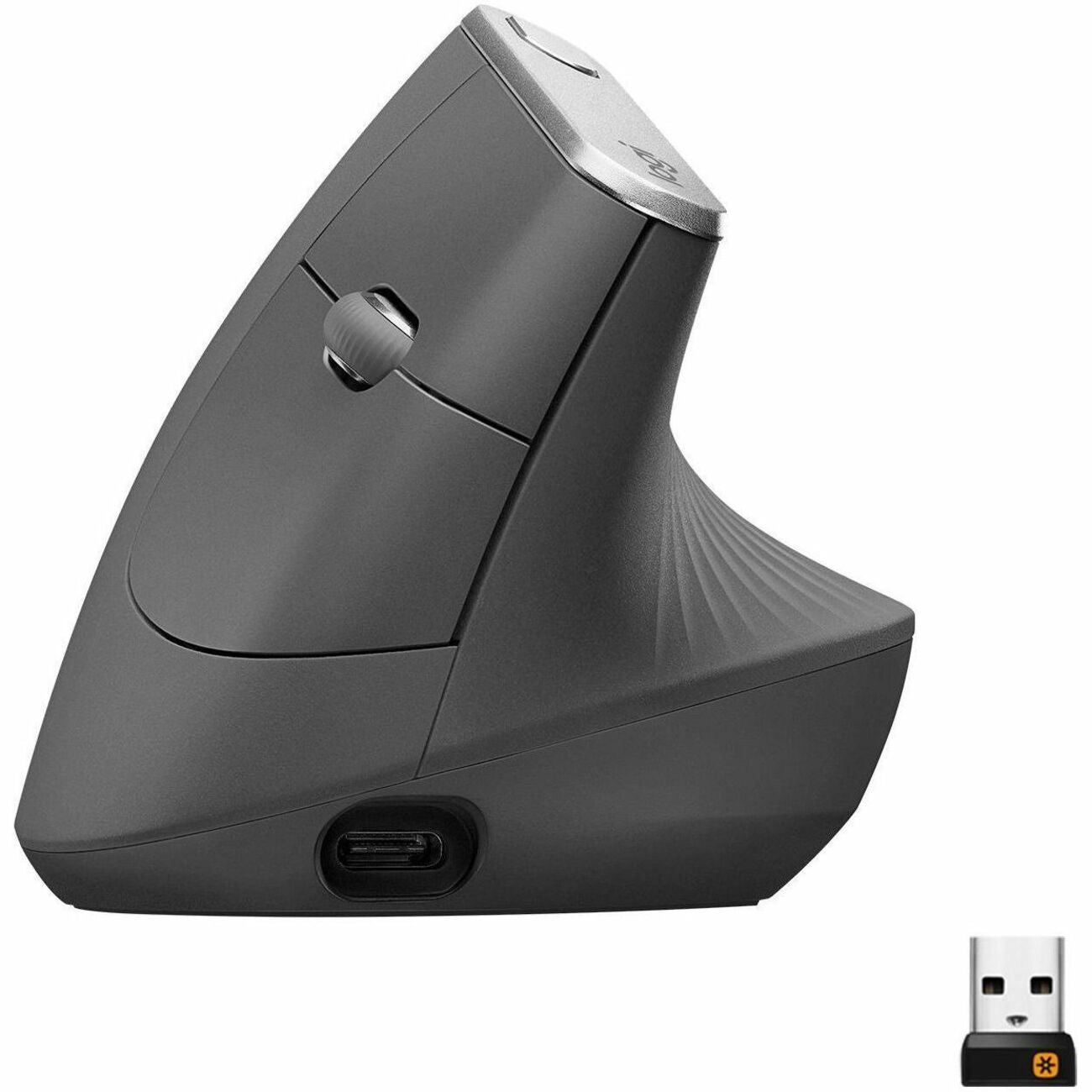 Logitech MX Vertical Advanced Ergonomic Mouse - Optical - Cable/Wireless - Bluetooth/Radio Frequency - Graphite - USB Type C - 4000 dpi - Scroll Wheel - 4 Button(s) - Right-handed - 1 Each